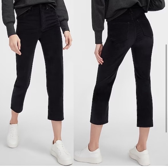 Express Super High Rise Straight Cropped Velvet Pants - Picture 9 of 10